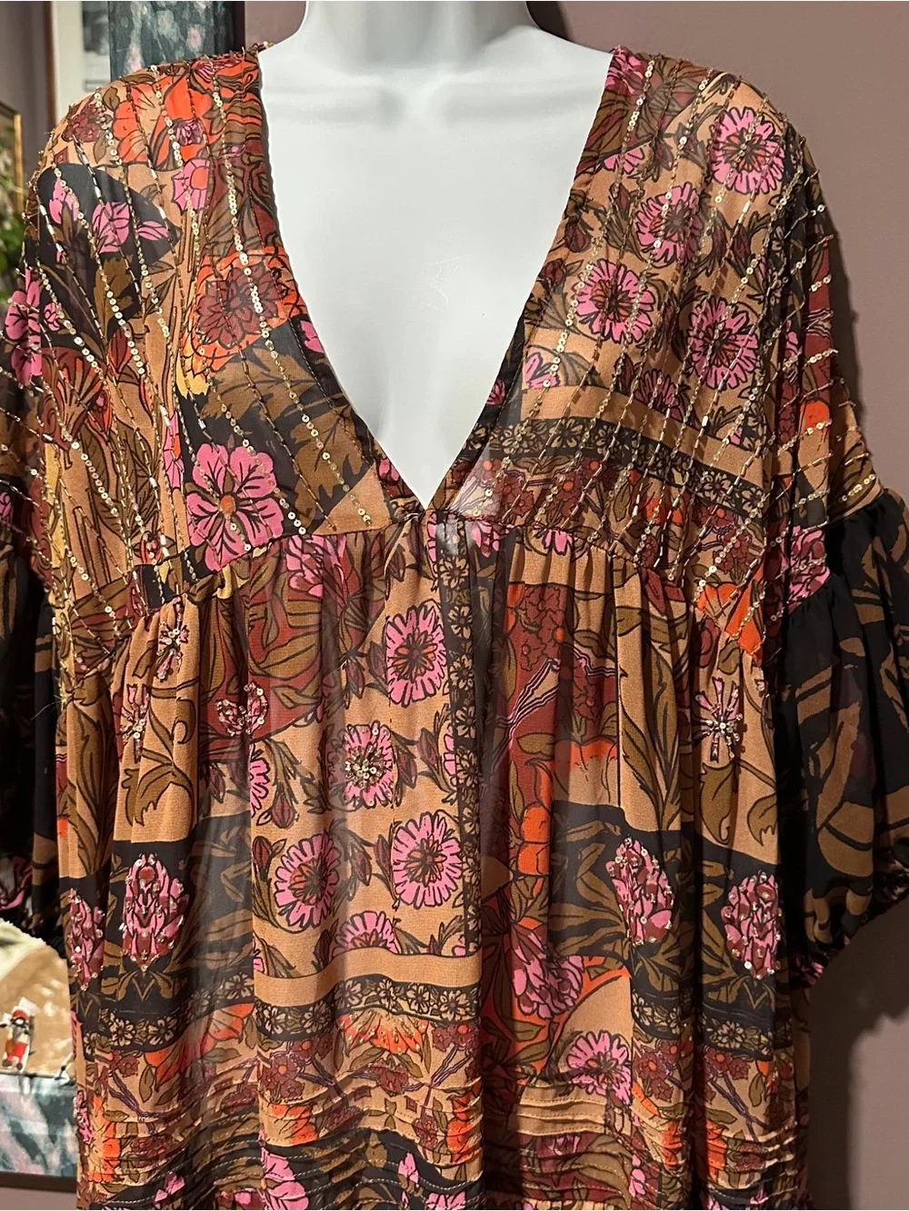 Free people no more to dream Bohemian Patchwork Floral V-Neck Maxi Dress